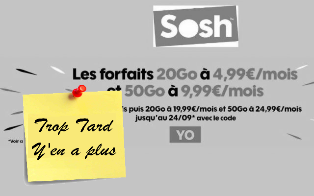 Forfait Sosh illimité 20GO en France et Europe à 4€99, 50 (...)